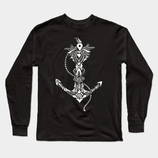 Anchor - Intricate pattern in White Long Sleeve T-Shirt